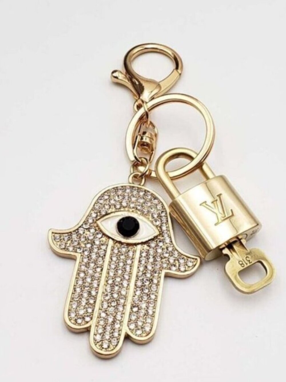 Louis Vuitton Gold Lock 🔒 Authentic LV Key + Unbranded Evil Eye Bag Charm - Picture 4 of 6
